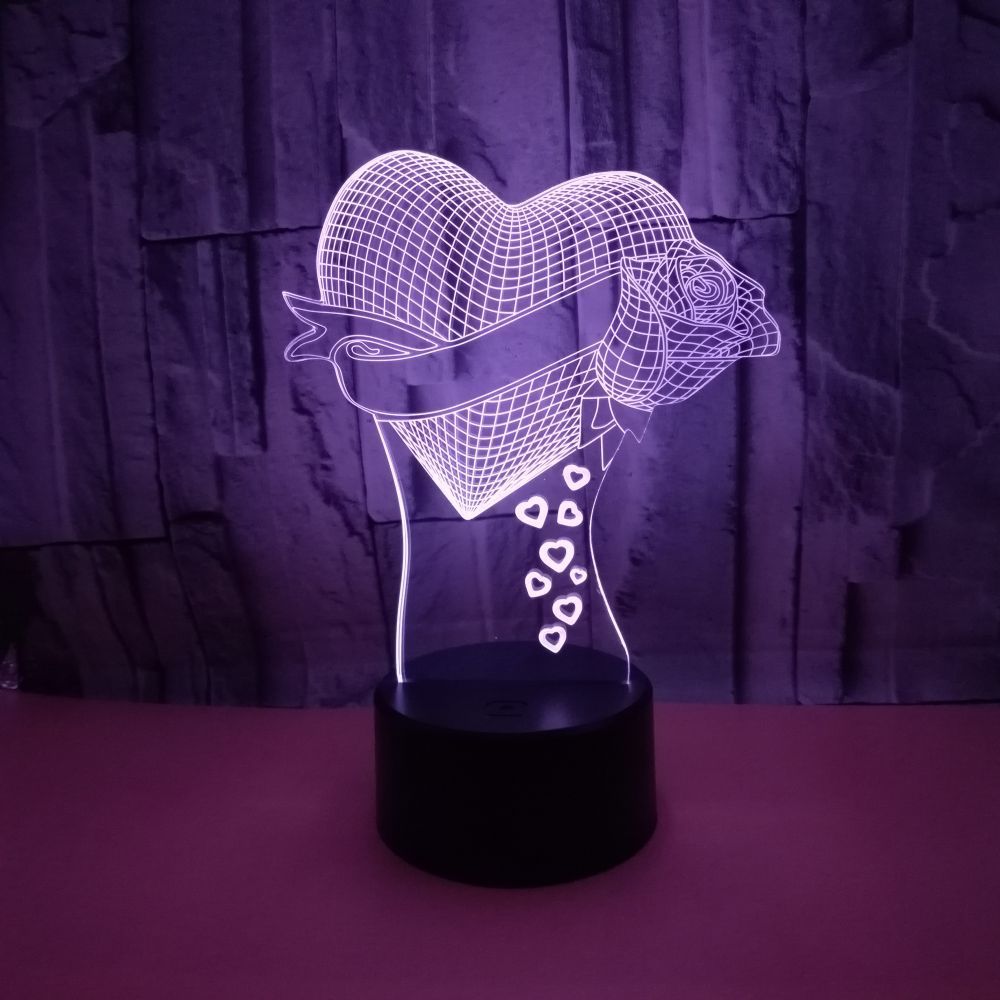 Loving Heart With Rose valentine gift Name 3D Table Lamp